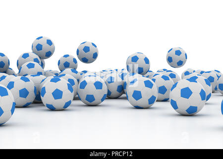 Blu e bianco palloni da calcio sfondo Foto Stock