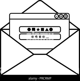 Lettera aperta con messaggio di password icone isolato Illustrazione Vettoriale