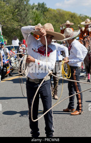 Un Vaquero (cowboy messicano) filatura un lazo Foto Stock