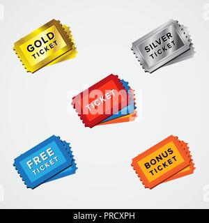 Icona Ticket impostato vettore. differenti il colore dell'icona ticket. illustrazione vettoriale Illustrazione Vettoriale