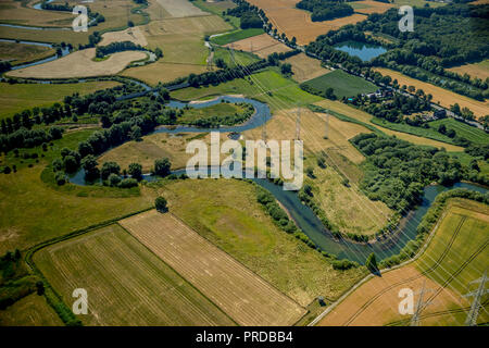 Vista aerea, serpeggiante fiume Lippe, Lippeauen tra Dolberg e Hamm-Uentrop, riserva naturale, Dolberg, Ahlen, la zona della Ruhr Foto Stock