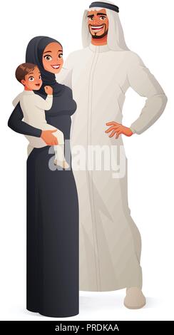 Felice tradizionale araba ritratto di famiglia. Illustrazione Vettoriale. Illustrazione Vettoriale