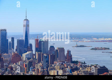 New York City vista a sud con nebbia di mattina Foto Stock