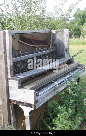 Il vecchio si è deteriorata pianoforte collocato in Boxerwood Centro Natura e Woodland Garden, in Lexington, VA Foto Stock