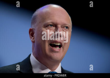 Birmingham, Regno Unito. 1 ottobre 2018. Chris temolo, Segretario di Stato per il trasporto e la MP conservatore di Epsom and Ewell, parla al congresso del Partito Conservatore di Birmingham. © Russell Hart/Alamy Live News. Foto Stock