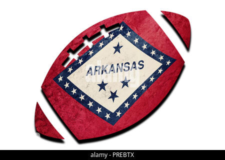 Pallone da rugby Arkansas state flag. Arkansas bandiera sfondo palla da rugby Foto Stock