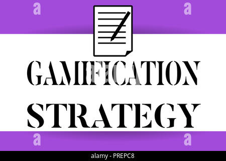 La grafia la scrittura di testo â€oegamificationâ€ strategia. Concetto significato utilizzare premi per integrare la motivazione meccanica di gioco. Foto Stock