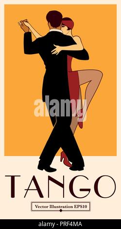 1920s Tango Poster. Elegante giovane ballare il tango. Uno stile rétro Illustrazione Vettoriale