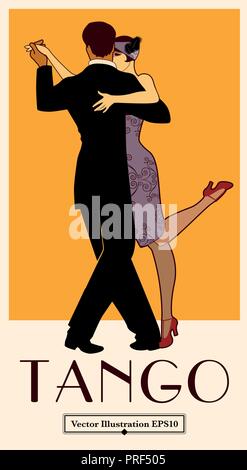 1920s Tango Poster. Elegante giovane ballare il tango. Uno stile rétro Illustrazione Vettoriale