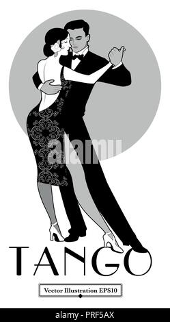 1920s Tango Poster. Elegante giovane ballare il tango. Uno stile rétro Illustrazione Vettoriale