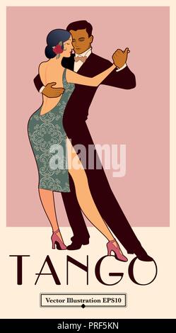 1920s Tango Poster. Elegante giovane ballare il tango. Uno stile rétro Illustrazione Vettoriale