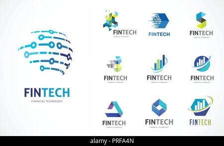 Impostare il Logo - fintech, blockchain, tecnologia, biotecnologia, tech icone e simboli Illustrazione Vettoriale
