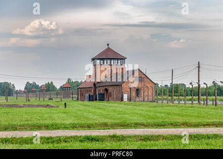 All'interno di Auschwitz ii Birkenau concentrazione e sterminio camp. Edificio principale costruito e gestito dal Terzo Reich in tedesco-Polonia occupata dur Foto Stock