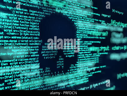 Computer codice di script e sistema di attacchi di hacking. Concettuale di sicurezza online e background di sicurezza Foto Stock