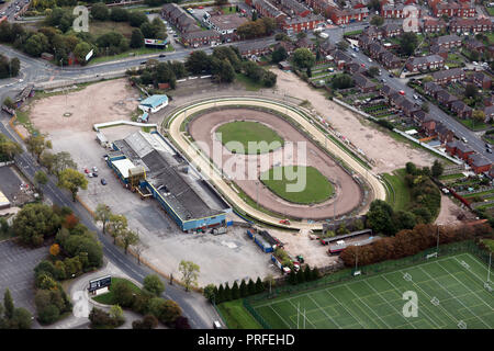 Vista aerea del Cinodromo Belle Vue Stadium e Manchester Foto Stock