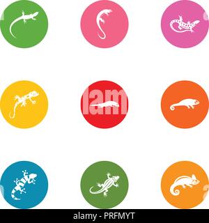 Lucertola vivipara set di icone di stile di Piana Illustrazione Vettoriale