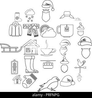 Montagne di set di icone di stile di contorno Illustrazione Vettoriale