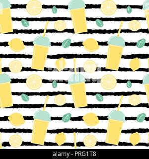 Carino incantevole vettore seamless pattern illustrazione dello sfondo con limonate su nero strisce spazzola Illustrazione Vettoriale
