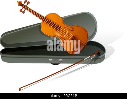 Violino realistico isolato sullo sfondo bianco. Illustrazione Vettoriale