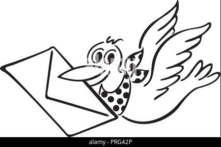 Carino bird consegna lettera. delineato cartoon Illustrazione Vettoriale