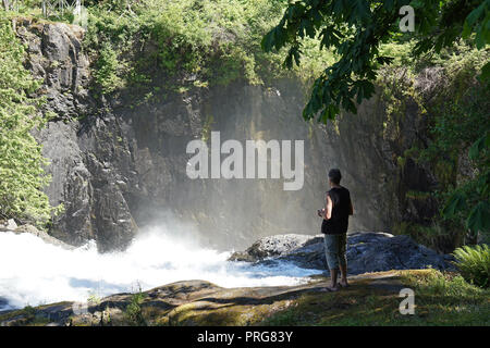 Elk Falls Provincial Park, Campbell River, Isola di Vancouver, Canada Foto Stock