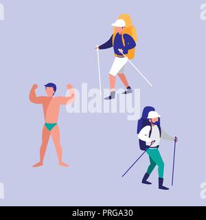 Giovani uomini praticando sport icona isolato illustrazione vettoriale design Illustrazione Vettoriale