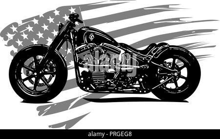 Disegnata ed inchiostrata vintage American Chopper motociclo Illustrazione Vettoriale