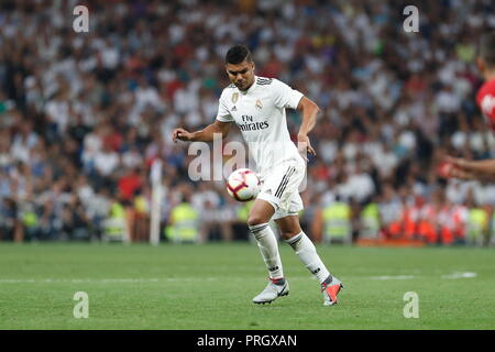 Madrid, Spagna. 29Sep, 2018. Casemiro (reale) Calcio/Calcetto : spagnolo "La Liga Santander' match tra il Real Madrid CF 0-0 Atletico de Madrid al Santiago Bernabeu di Madrid in Spagna . Credito: Mutsu Kawamori/AFLO/Alamy Live News Foto Stock