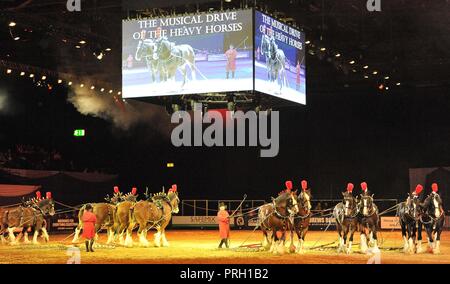 NEC Birmingham, UK. 3° OTT 2018. Unità musicale dei cavalli pesanti. Cavallo dell'anno mostra (HOYS). Il National Exhibition Centre (NEC). Birmingham. Regno Unito. 03/10/2018. Credito: Sport In immagini/Alamy Live News Foto Stock