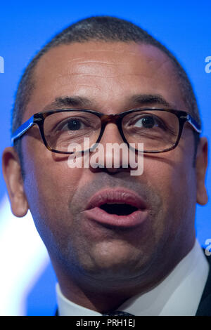 Birmingham, Regno Unito. Il 3 ottobre 2018. James sapientemente MP, Vice Presidente del Partito conservatore, parla al congresso del Partito Conservatore di Birmingham. © Russell Hart/Alamy Live News. Foto Stock