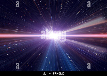 La velocità della luce il tempo di viaggio ordito in viaggio nello spazio esterno di Galaxy. Foto Stock