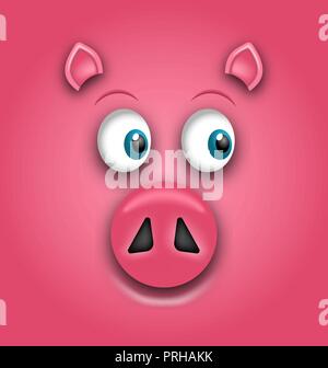 La faccina sorridente di maiale, simbolo del nuovo anno cinese 2019 Illustrazione Vettoriale