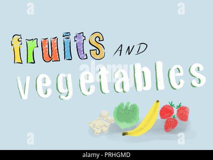 Frutta e verdura disegnati a mano segno Foto Stock