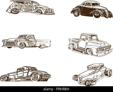 Classic car cartoon raccolta di clipart. Insieme di raccolta Illustrazione Vettoriale