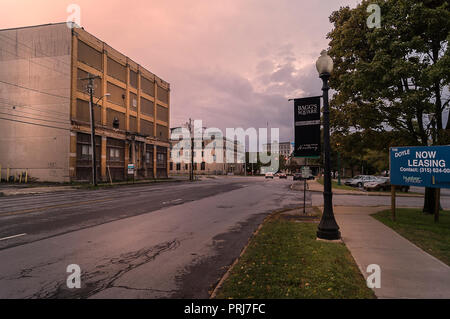 UTICA, NY, USA - Oct. 02, 2018: Bagg Square si trova sul 1° e Main St, è una delle zone più antiche in Oneida County e contiene molti Reg nazionale Foto Stock