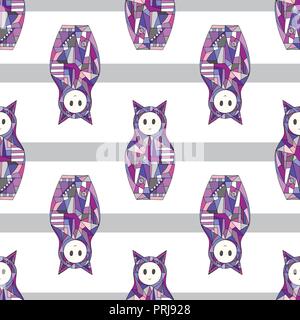 Ragazze cat vector seamless pattern. Abstract personaggi deliziosi texture di superficie per la progettazione, tessile, la carta di avvolgimento, sfondo, custodia per telefono stampa, tessuto. Illustrazione Vettoriale