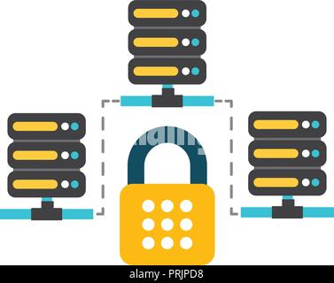 Lucchetto di sicurezza database collegato centro fintech Illustrazione Vettoriale