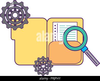 Office file cartella lente di ingrandimento ingranaggi Illustrazione Vettoriale