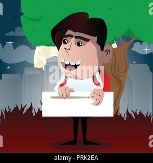 Scolaro zippare un banner. Vector personaggio dei fumetti illustrazione. Illustrazione Vettoriale