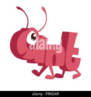 Una illustrazione vettoriale di Ant Cartoon animale in lettere Illustrazione Vettoriale