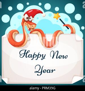 Divertente, grazioso, crazy snake caratteri. Felice anno nuovo illustrazione. Illustrazione Vettoriale