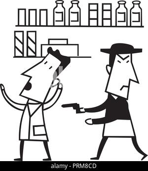 Pistola rapinatore cartoon. delineato cartoon handrawn schizzo illustrazione vettoriale. illustrazione della criminalità Illustrazione Vettoriale