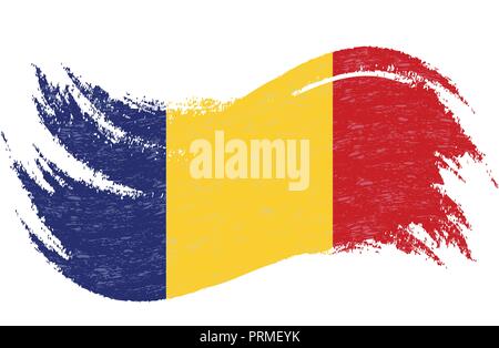 Bandiera nazionale della Romania, progettato utilizzando i tratti di pennello,isolato su uno sfondo bianco. Illustrazione Vettoriale. Illustrazione Vettoriale