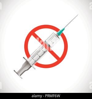 Il concetto di vaccino - Siringa con segno - veleno o idea di indurimento Illustrazione Vettoriale
