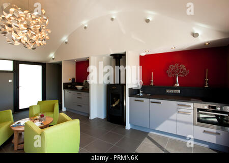 Moderno progettato splendidamente appartamento interno e cucina Foto Stock