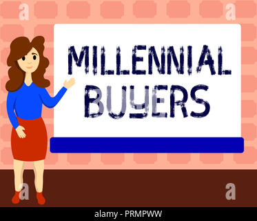 Segno di testo che mostra gli acquirenti millenario. Foto concettuale Tipo di consumatori che sono interessati a prodotti di trend. Foto Stock