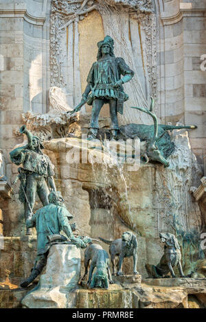 La fontana del Re Mattia nel castello di Buda di Budapest, Ungheria Foto Stock