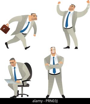 Set di imprenditore in diverse pose. manager. Illustrazione Vettoriale