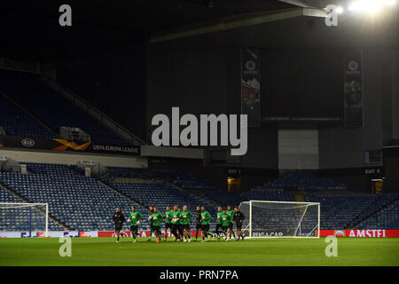 Glasgow, Scozia. Mercoledì 3 ottobre 2018. La rapida Wein squad prende parte ad un allenamento della squadra davanti a loro Europa League Giornata 2 partita contro il Glasgow Rangers a Ibrox Stadium di Glasgow, Scozia Mercoledì 3 Ottobre 2018 2018. Foto di Andy Buchanan Credito: Andy Buchanan/Alamy Live News Foto Stock