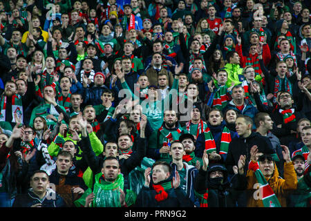 Mosca, Russia. 3 Ottobre, 2018. UEFA Champions League: Lokomotiv Mosca v Schalke 04. Gli appassionati di Lokomotiv Mosca Credito: Alex Cavendish/Alamy Live News Foto Stock